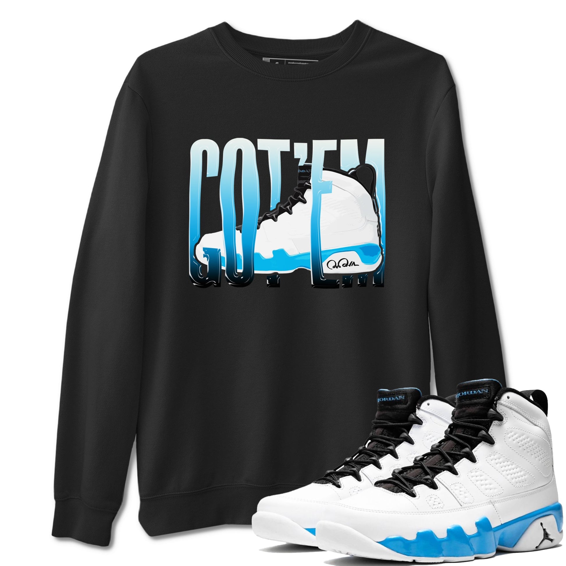 9s Powder Blue shirt to match jordans Wiggling Gotem sneaker tees Air Jordan 9 Powder Blue SNRT Sneaker Release Tees unisex cotton Black 1 crew neck shirt
