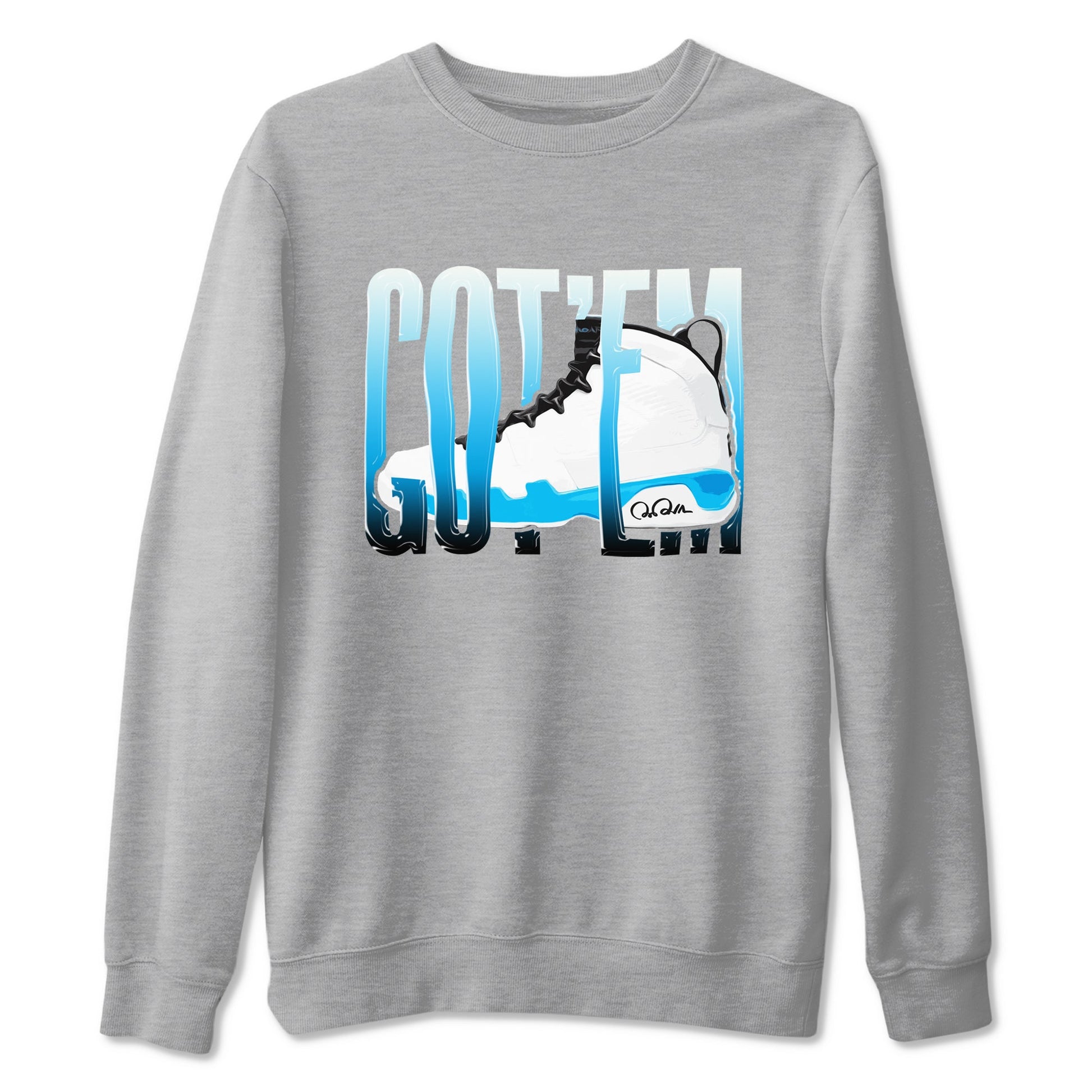 9s Powder Blue shirt to match jordans Wiggling Gotem sneaker tees Air Jordan 9 Powder Blue SNRT Sneaker Release Tees unisex cotton Heather Grey 2 crew neck shirt