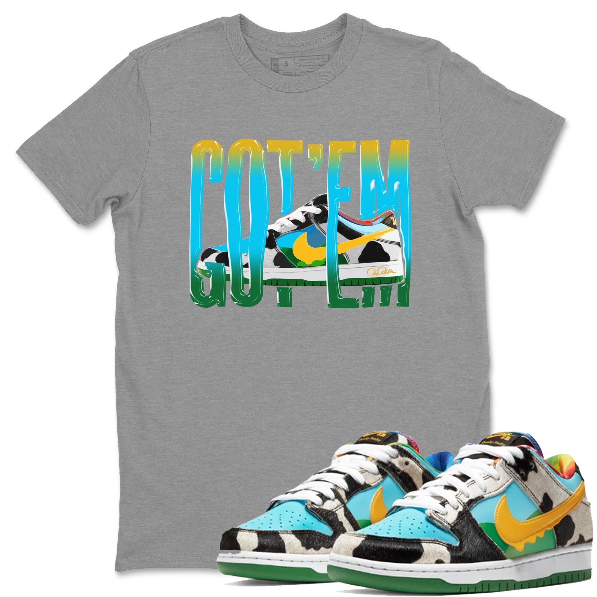 Dunk Chunky Dunky Sneaker Match Tees Wiggling Gotem Sneaker Tees Nike SB Ben's Jerrys Sneaker Release Tees Unisex Shirts Heather Grey 1