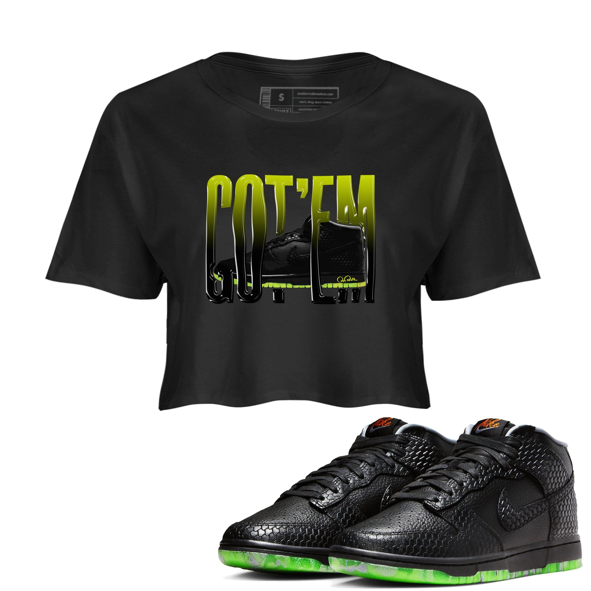 Dunk Mid Premium shirt to match jordans Wiggling Gotem sneaker tees halloween horror nights Nike Dunk Halloween SNRT Sneaker Release Tees Black 1 Crop T-Shirt