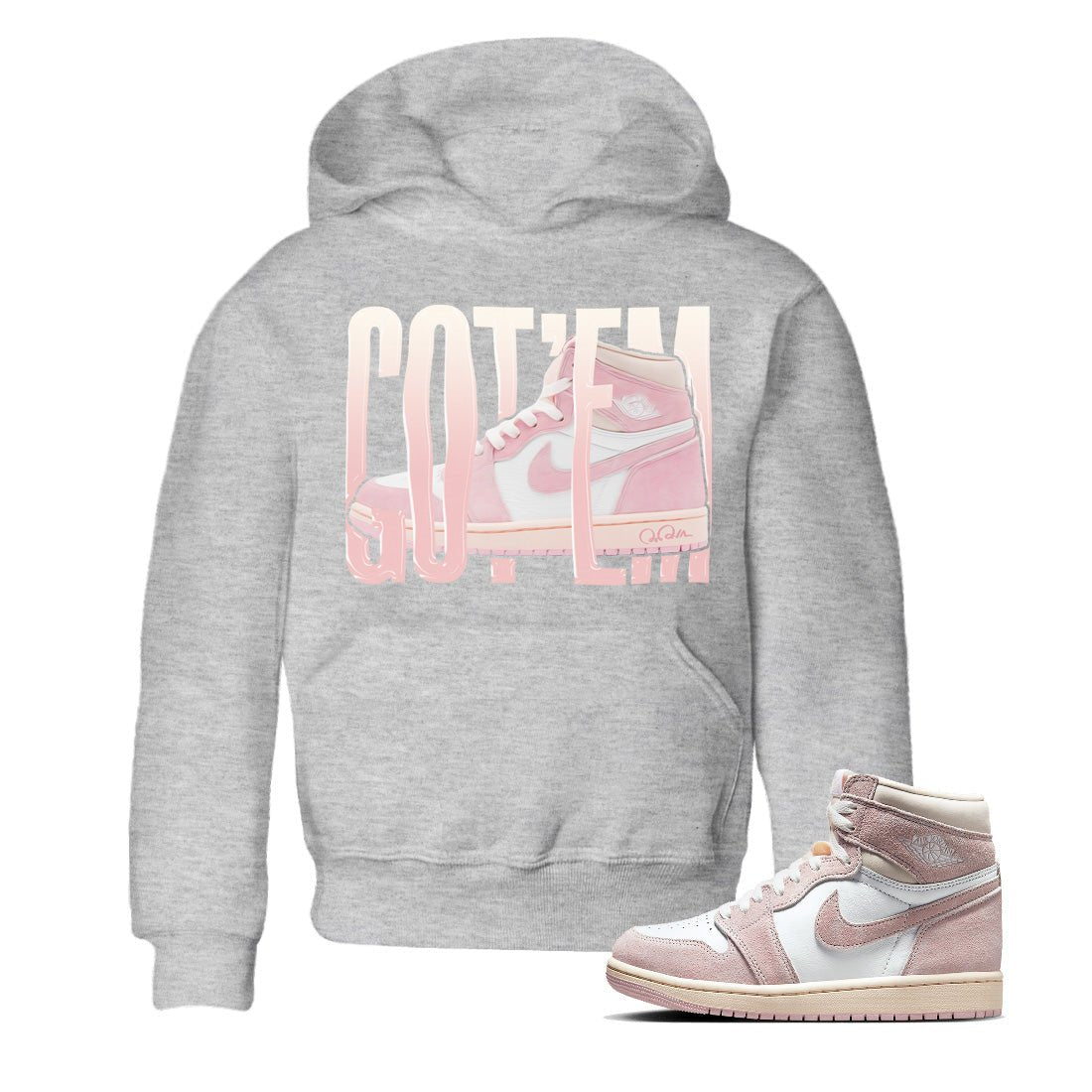 AJ1 Retro High OG Washed Pink Sneaker Match Tees Wiggling Gotem Sneaker Tees AJ1 Retro High OG Washed Pink Sneaker Release Tees Kids Shirts Heather Grey 1