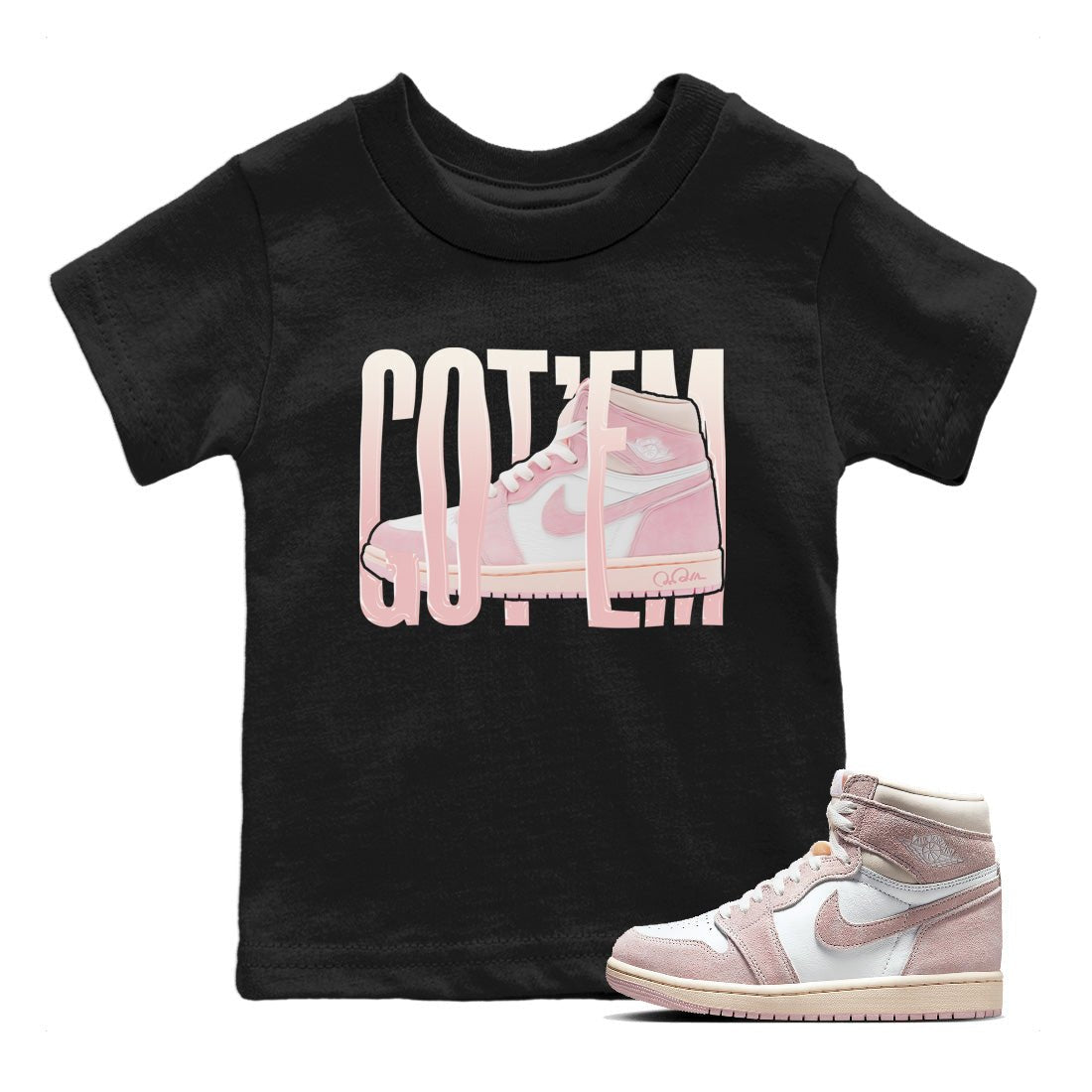 AJ1 Retro High OG Washed Pink Sneaker Match Tees Wiggling Gotem Sneaker Tees AJ1 Retro High OG Washed Pink Sneaker Release Tees Kids Shirts Black 1