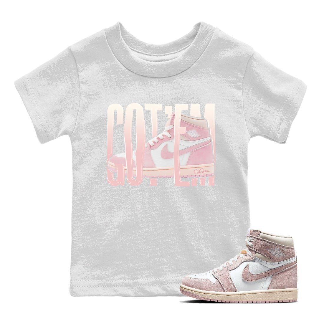 AJ1 Retro High OG Washed Pink Sneaker Match Tees Wiggling Gotem Sneaker Tees AJ1 Retro High OG Washed Pink Sneaker Release Tees Kids Shirts White 1