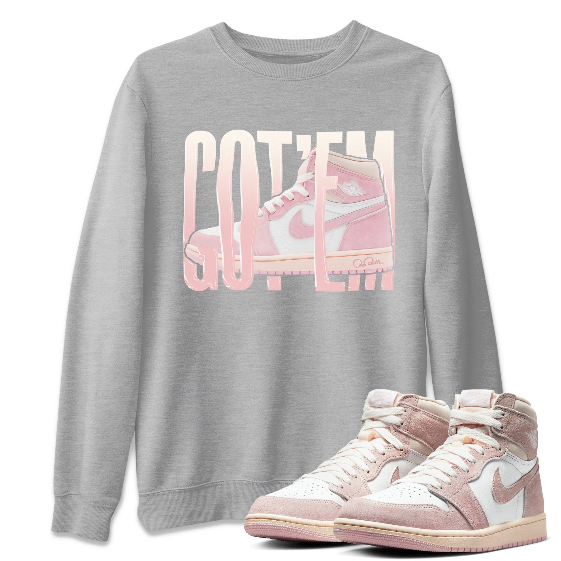 AJ1 Retro High OG Washed Pink Sneaker Match Tees Wiggling Gotem Sneaker Tees AJ1 Retro High OG Washed Pink Sneaker Release Tees Unisex Shirts Heather Grey 1