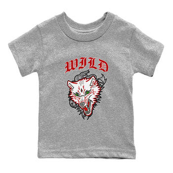 Air Jordan 13 Wolf Grey Sneaker Match Tees Wild Animal Sneaker Tees AJ13 Wolf Grey Sneaker Release Tees Kids Shirts Heather Grey 2