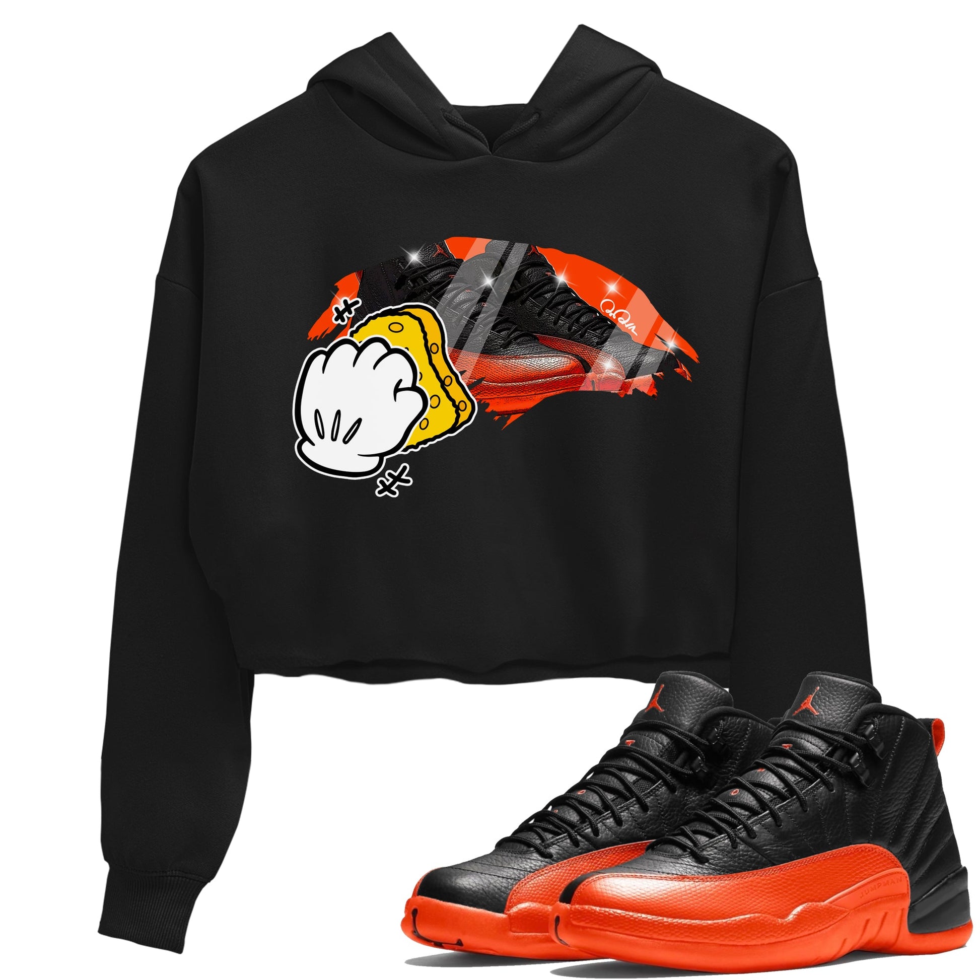 Air Jordan 12 Brilliant Orange Sneaker Match Tees Wiping Sneaker Tees AJ12 Brilliant Orange Sneaker Release Tees Women's Shirts Black 1