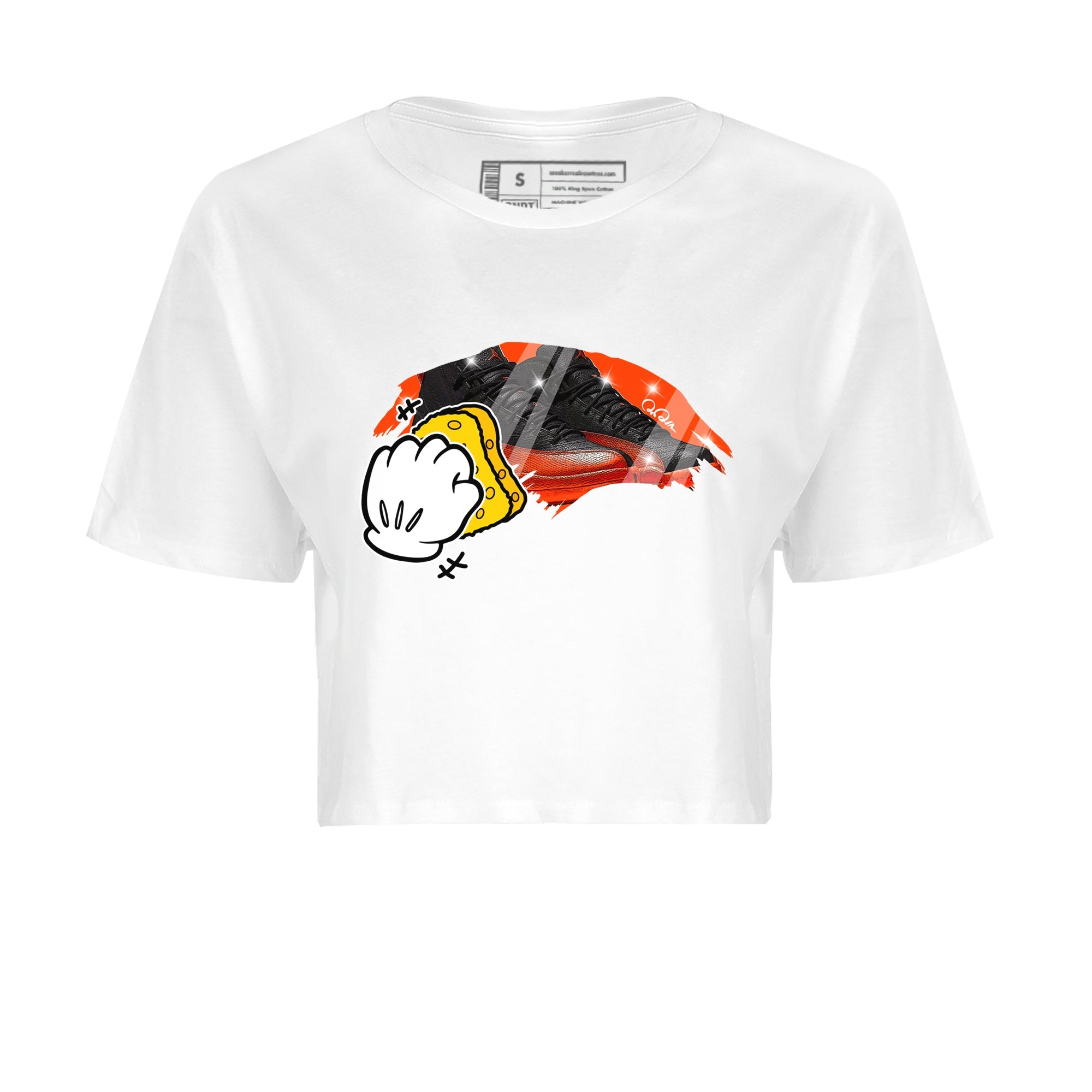 Air Jordan 12 Brilliant Orange Sneaker Match Tees Wiping Sneaker Tees AJ12 Brilliant Orange Sneaker Release Tees Women's Shirts White 2