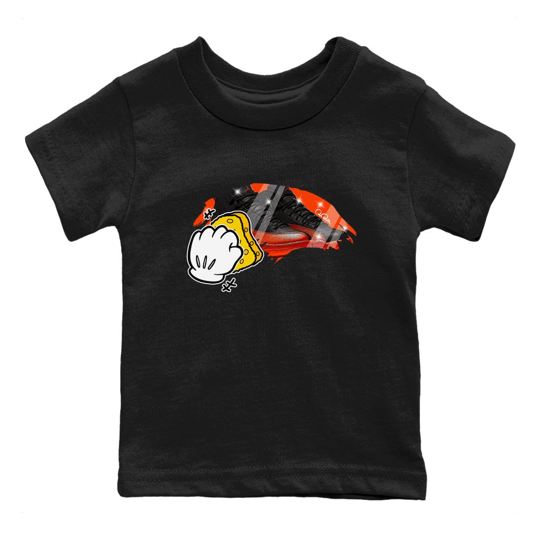 Air Jordan 12 Brilliant Orange Sneaker Match Tees Wiping Sneaker Tees AJ12 Brilliant Orange Sneaker Release Tees Kids Shirts Black 2