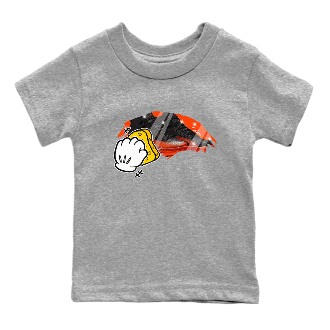 Air Jordan 12 Brilliant Orange Sneaker Match Tees Wiping Sneaker Tees AJ12 Brilliant Orange Sneaker Release Tees Kids Shirts Heather Grey 2