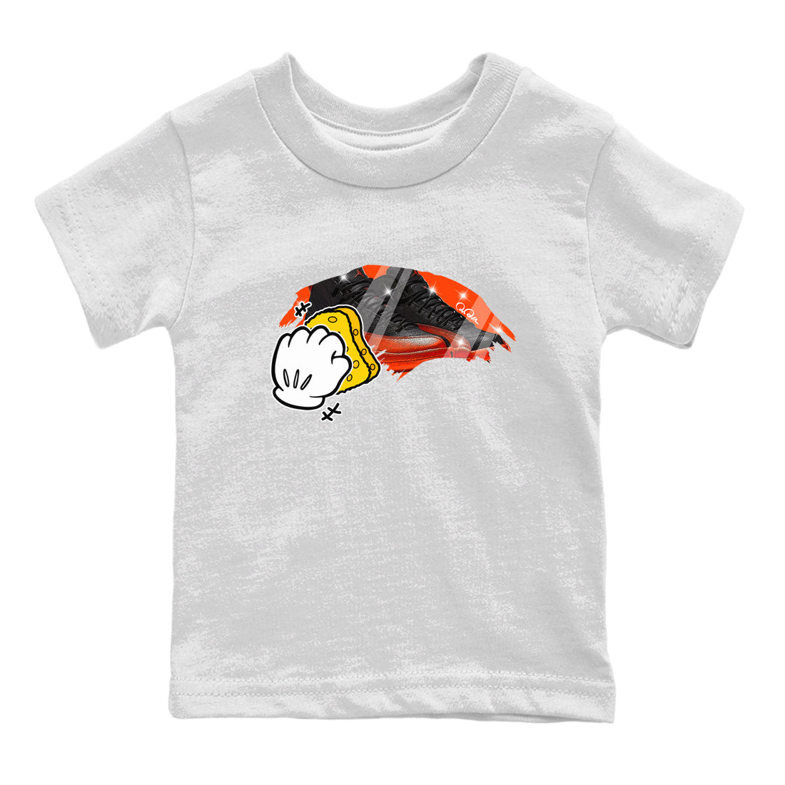 Air Jordan 12 Brilliant Orange Sneaker Match Tees Wiping Sneaker Tees AJ12 Brilliant Orange Sneaker Release Tees Kids Shirts White 2