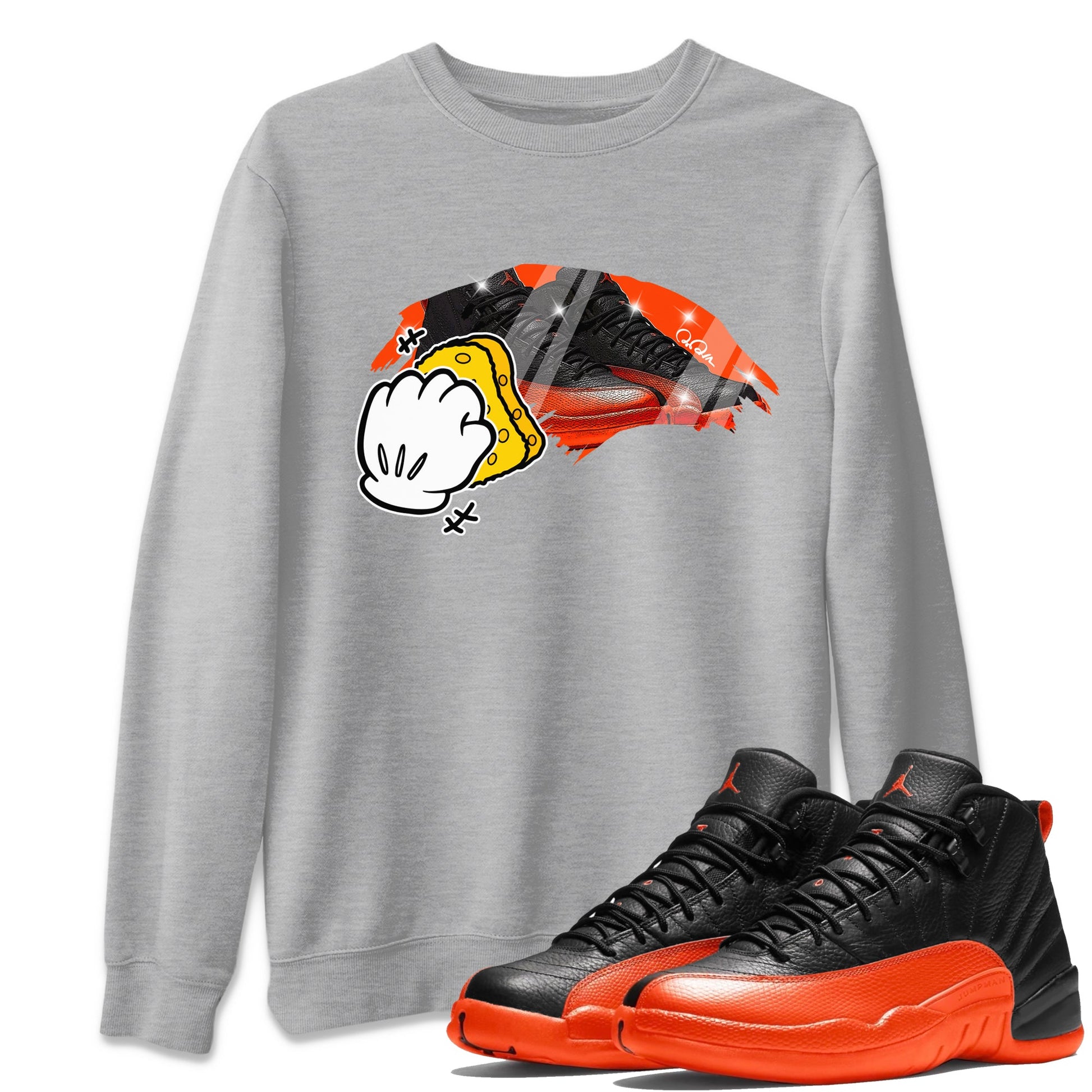 Air Jordan 12 Brilliant Orange Sneaker Match Tees Wiping Sneaker Tees AJ12 Brilliant Orange Sneaker Release Tees Unisex Shirts Heather Grey 1