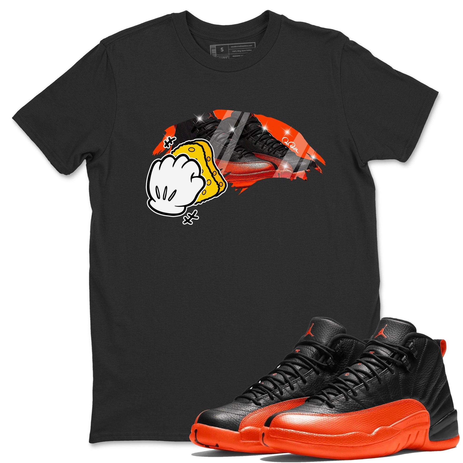 Air Jordan 12 Brilliant Orange Sneaker Match Tees Wiping Sneaker Tees AJ12 Brilliant Orange Sneaker Release Tees Unisex Shirts Black 1