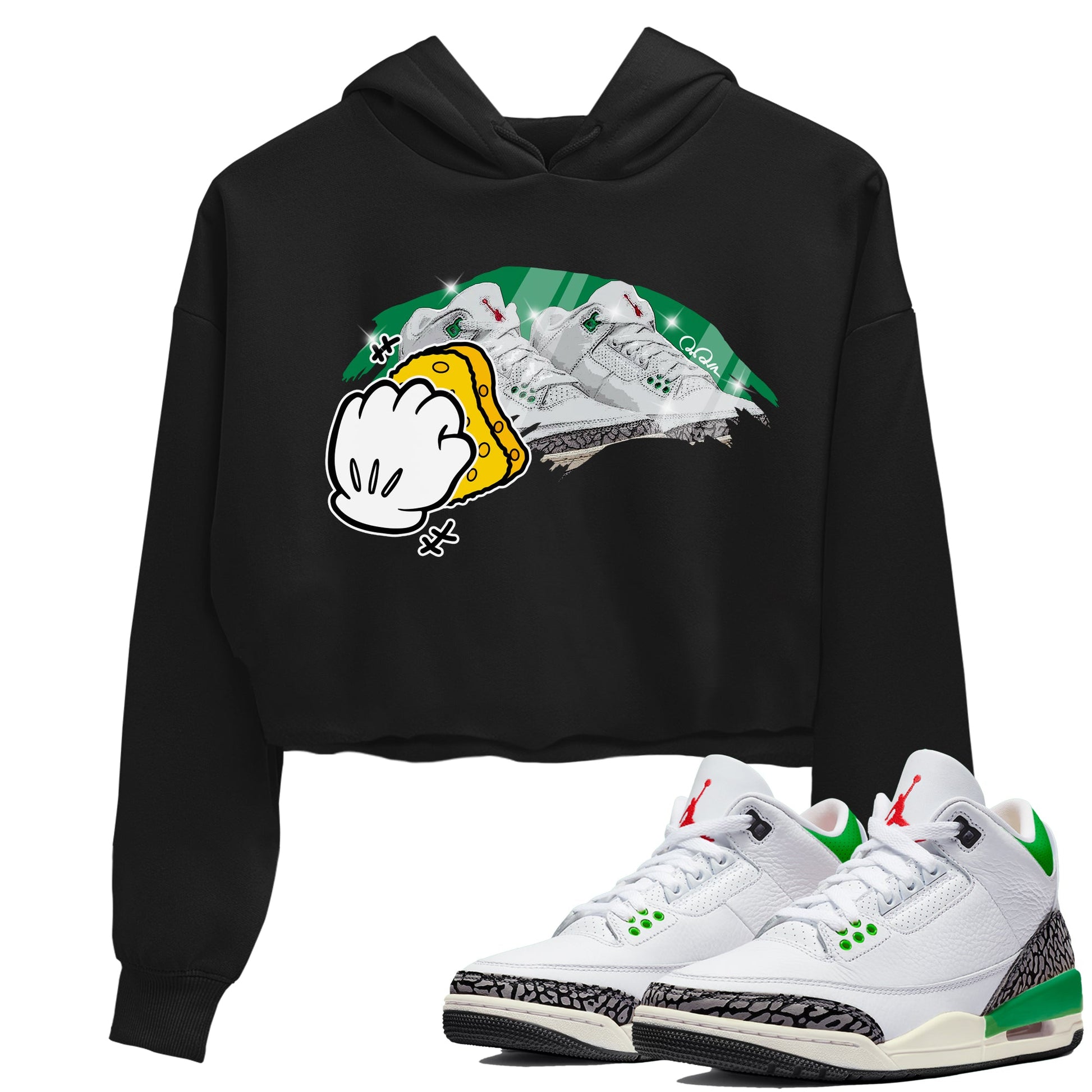 Air Jordan 3 Lucky Green Sneaker Match Tees Wiping Sneaker Tees AJ3 Lucky Green Sneaker Release Tees Women's Shirts Black 1