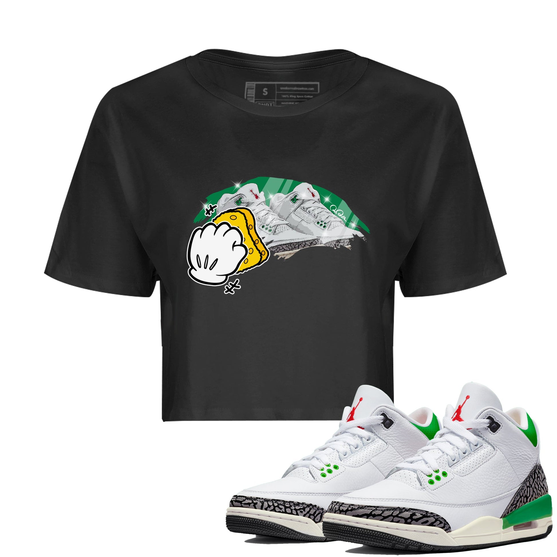 Air Jordan 3 Lucky Green Sneaker Match Tees Wiping Sneaker Tees AJ3 Lucky Green Sneaker Release Tees Women's Shirts Black 1