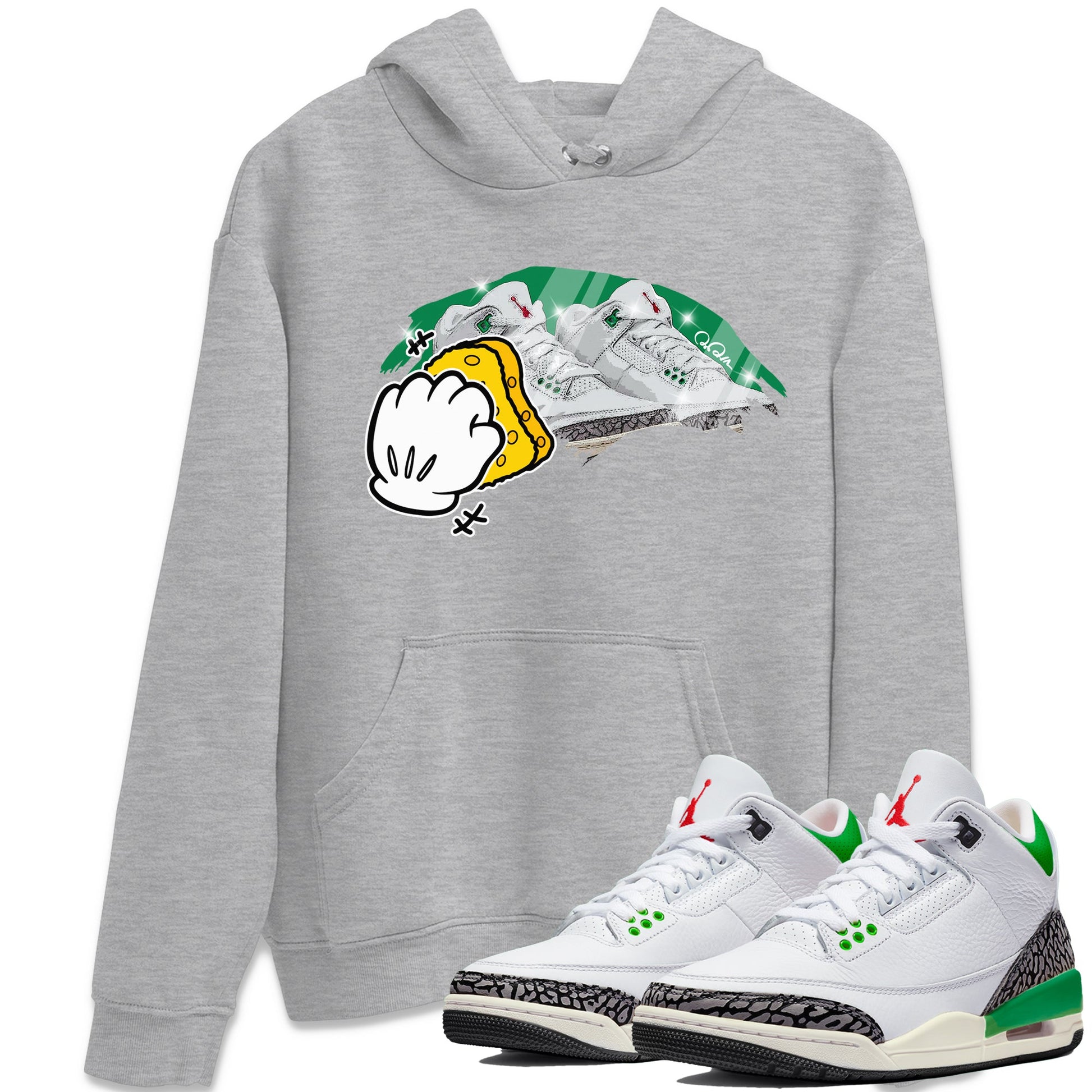 Air Jordan 3 Lucky Green Sneaker Match Tees Wiping Sneaker Tees AJ3 Lucky Green Sneaker Release Tees Unisex Shirts Heather Grey 1