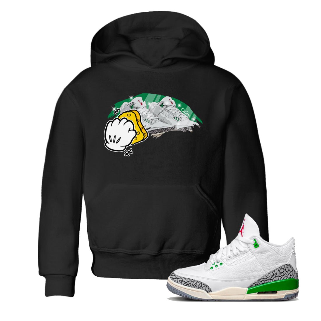 Air Jordan 3 Lucky Green Sneaker Match Tees Wiping Sneaker Tees AJ3 Lucky Green Sneaker Release Tees Kids Shirts Black 1