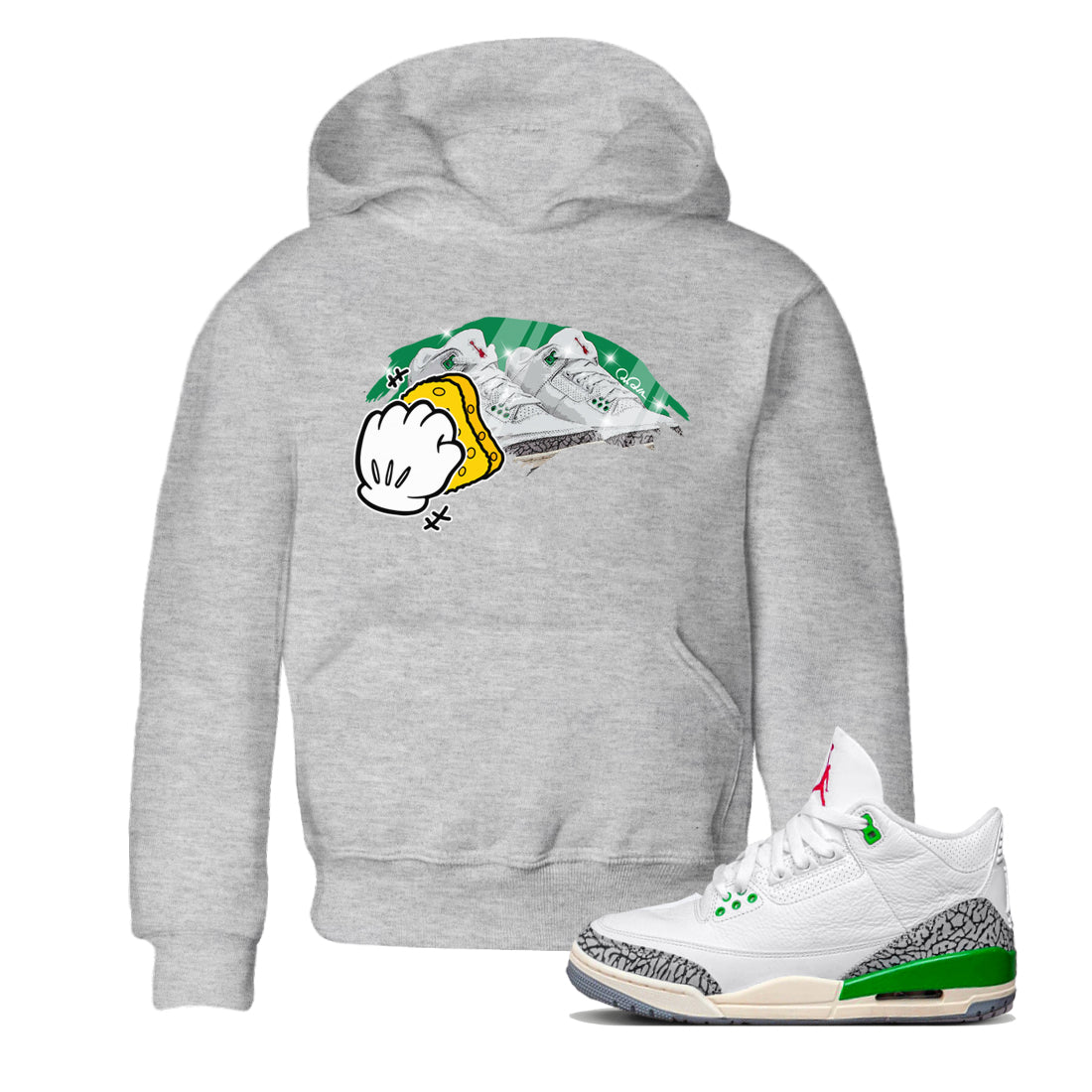 Air Jordan 3 Lucky Green Sneaker Match Tees Wiping Sneaker Tees AJ3 Lucky Green Sneaker Release Tees Kids Shirts Heather Grey 1