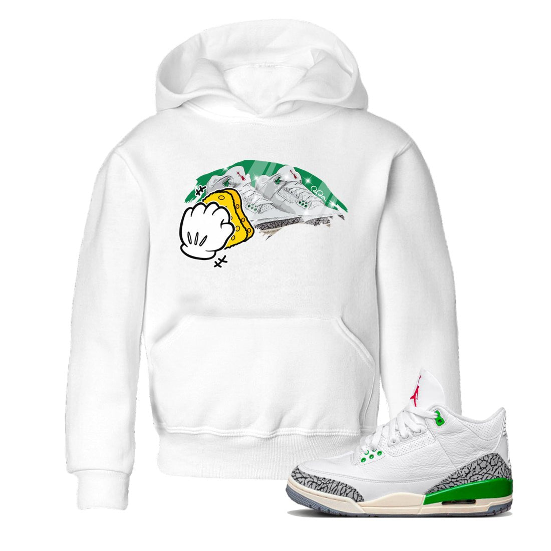 Air Jordan 3 Lucky Green Sneaker Match Tees Wiping Sneaker Tees AJ3 Lucky Green Sneaker Release Tees Kids Shirts White 1