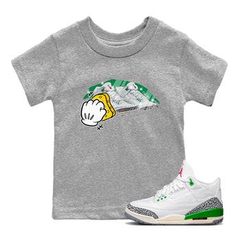 Air Jordan 3 Lucky Green Sneaker Match Tees Wiping Sneaker Tees AJ3 Lucky Green Sneaker Release Tees Kids Shirts Heather Grey 1