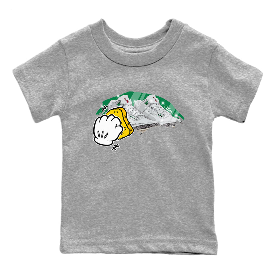Air Jordan 3 Lucky Green Sneaker Match Tees Wiping Sneaker Tees AJ3 Lucky Green Sneaker Release Tees Kids Shirts Heather Grey 2