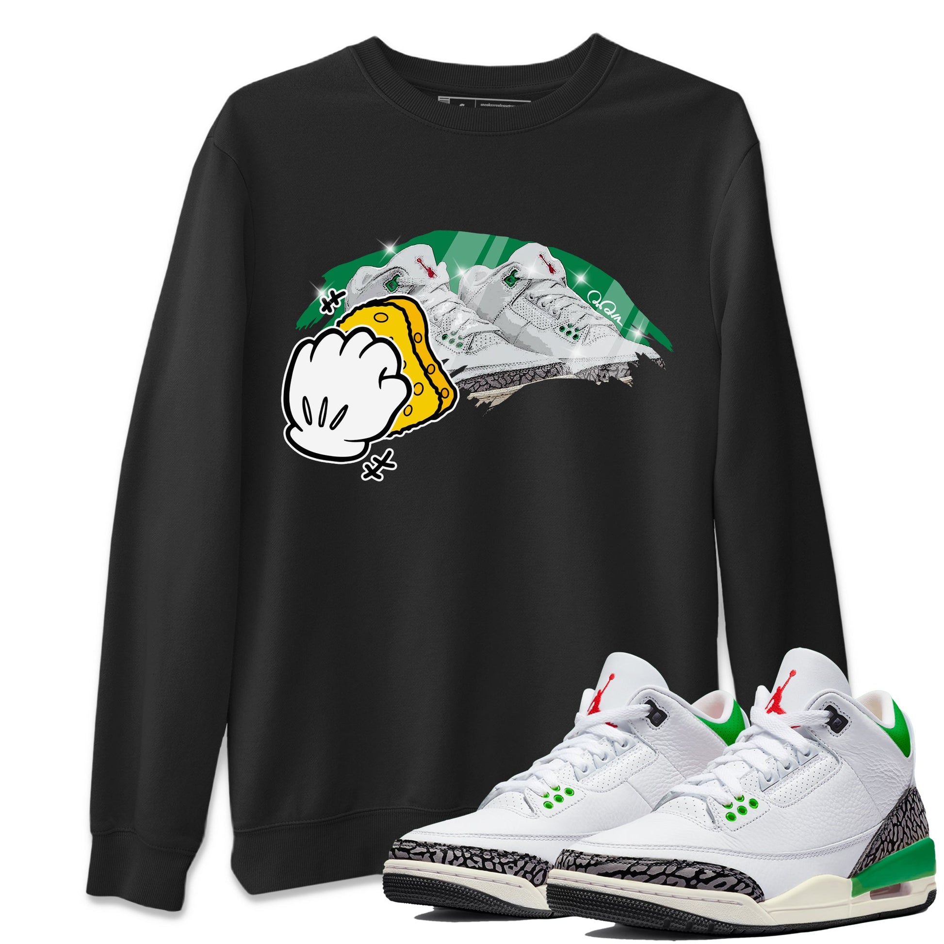 Air Jordan 3 Lucky Green Sneaker Match Tees Wiping Sneaker Tees AJ3 Lucky Green Sneaker Release Tees Unisex Shirts Black 1