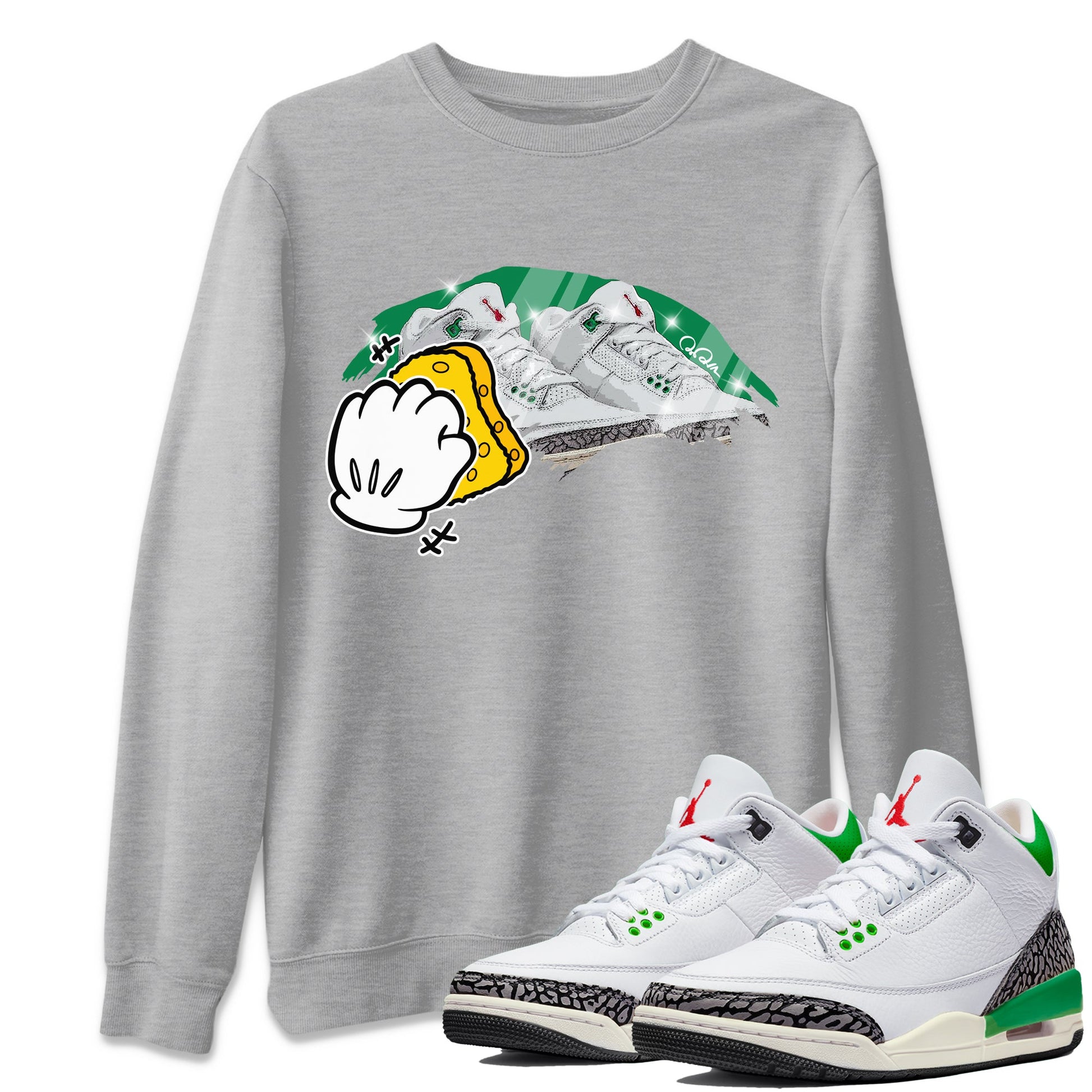 Air Jordan 3 Lucky Green Sneaker Match Tees Wiping Sneaker Tees AJ3 Lucky Green Sneaker Release Tees Unisex Shirts Heather Grey 1