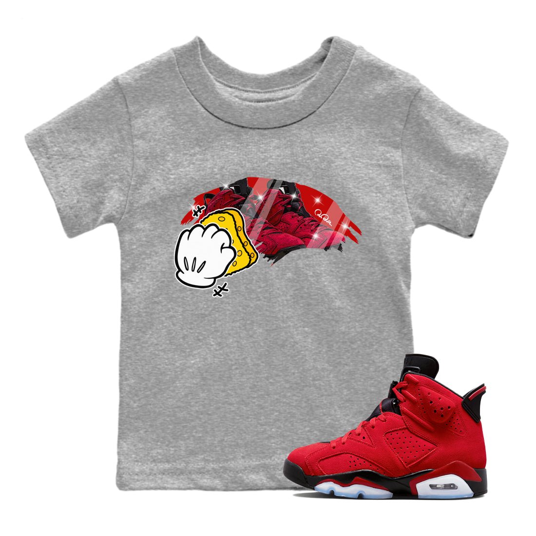 Air Jordan 6 Toro Bravo Sneaker Match Tees Wiping Sneaker Tees AJ6 Toro Bravo Sneaker Release Tees Kids Shirts Heather Grey 1