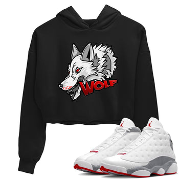 Air Jordan 13 Wolf Grey Sneaker Match Tees Wolf Head Sneaker Tees AJ13 Wolf Grey Sneaker Release Tees Women's Shirts Black 1
