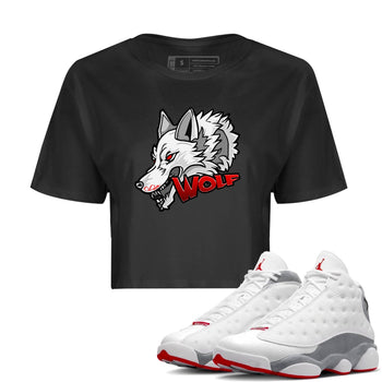 Air Jordan 13 Wolf Grey Sneaker Match Tees Wolf Head Sneaker Tees AJ13 Wolf Grey Sneaker Release Tees Women's Shirts Black 1