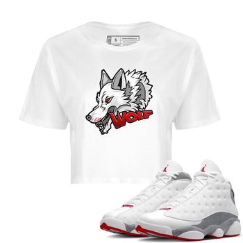 Air Jordan 13 Wolf Grey Sneaker Match Tees Wolf Head Sneaker Tees AJ13 Wolf Grey Sneaker Release Tees Women's Shirts White 1