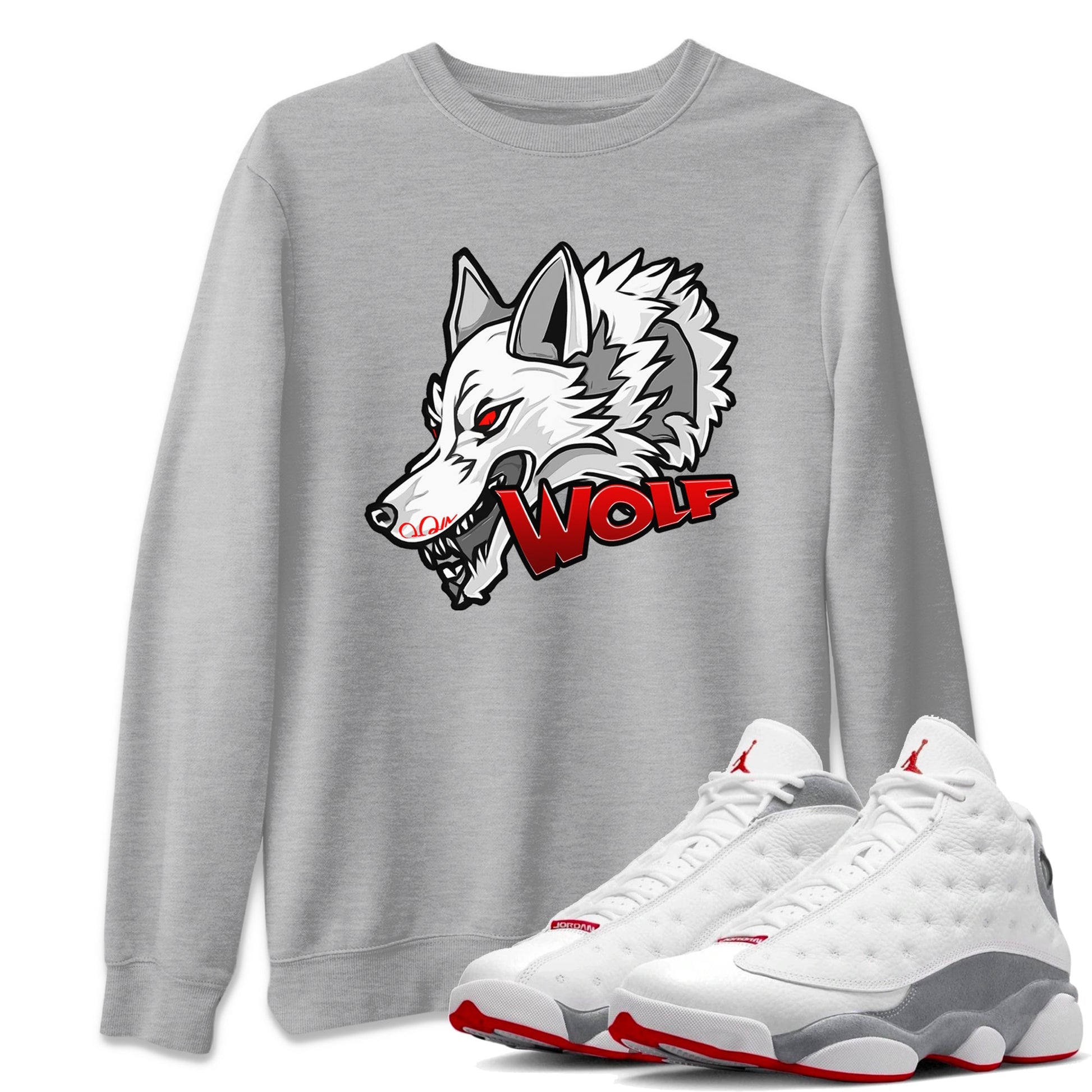 Air Jordan 13 Wolf Grey Sneaker Match Tees Wolf Head Sneaker Tees AJ13 Wolf Grey Sneaker Release Tees Unisex Shirts Heather Grey 1