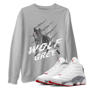 Air Jordan 13 Wolf Grey Sneaker Match Tees Wolf Scratch Sneaker Tees Air Jordan 13 Retro Wolf Grey T-Shirt Unisex Shirts Heather Grey 1