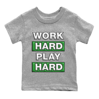 Air Jordan 3 Lucky Green Sneaker Match Tees Work Hard Play Hard Sneaker Tees AJ3 Lucky Green Sneaker Release Tees Kids Shirts Heather Grey 2