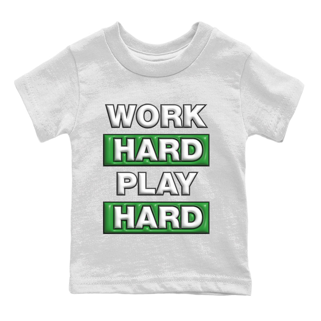 Air Jordan 3 Lucky Green Sneaker Match Tees Work Hard Play Hard Sneaker Tees AJ3 Lucky Green Sneaker Release Tees Kids Shirts White 2