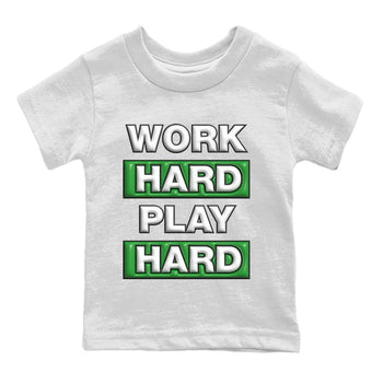 Air Jordan 3 Lucky Green Sneaker Match Tees Work Hard Play Hard Sneaker Tees AJ3 Lucky Green Sneaker Release Tees Kids Shirts White 2