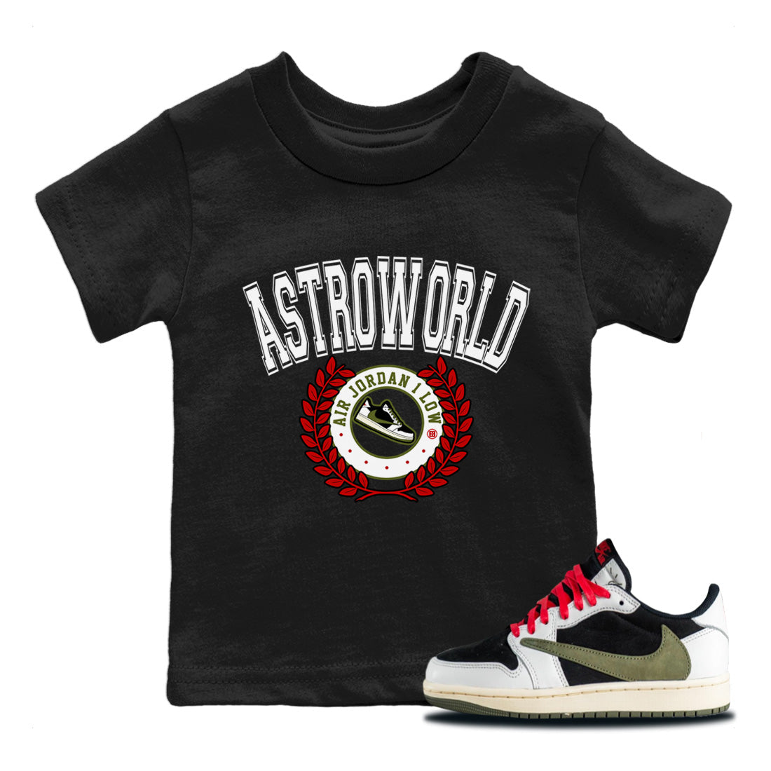 Jordan 1 Travis Scott Olive Sneaker Match Tees Sneaker Letter Sneaker Tees Jordan 1 Travis Scott Olive Sneaker Release Tees Kids Shirts