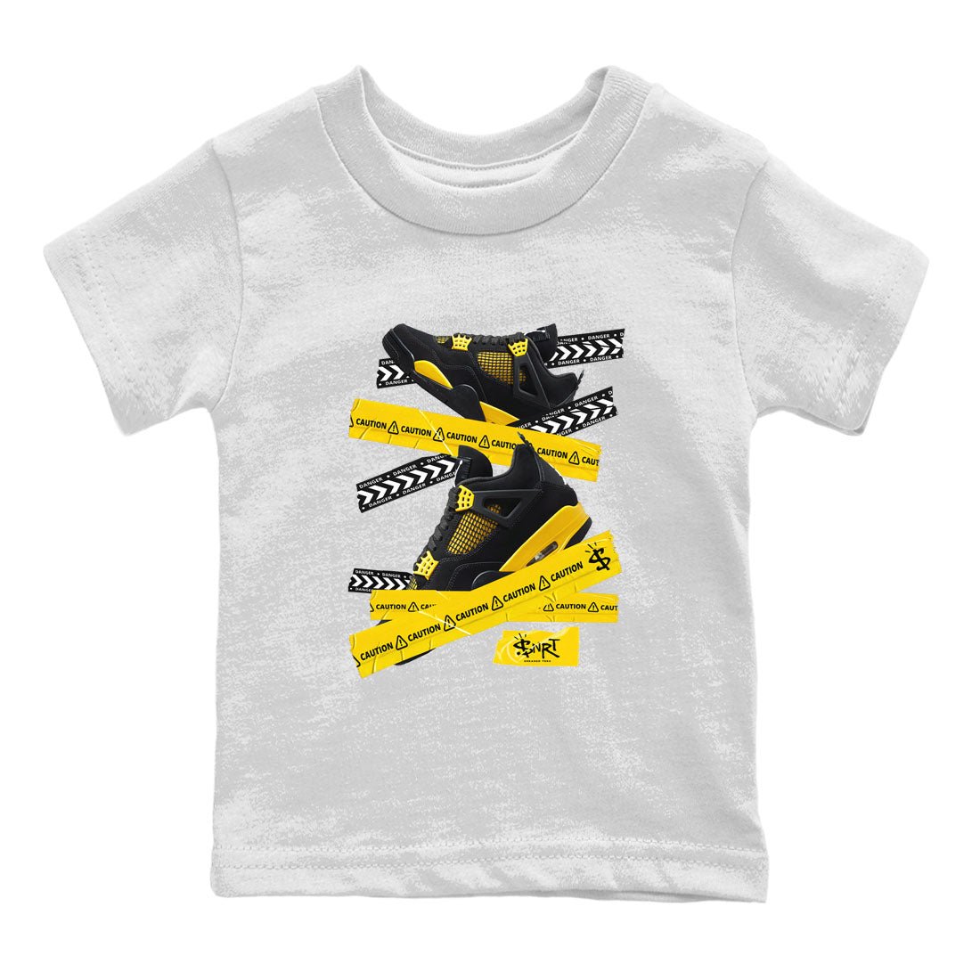 Caution Tape Kids Tops - Air Jordan 4 Thunder - SNRT Sneaker Tee