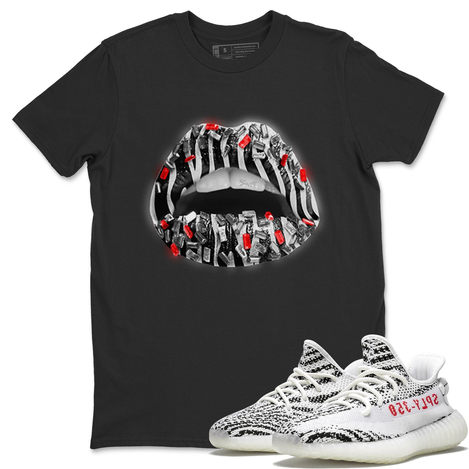 Yeezy 350 Zebra Sneaker Match Tees Lips Jewel Sneaker Tees Yeezy 350 Zebra Sneaker Release Tees Unisex Shirts